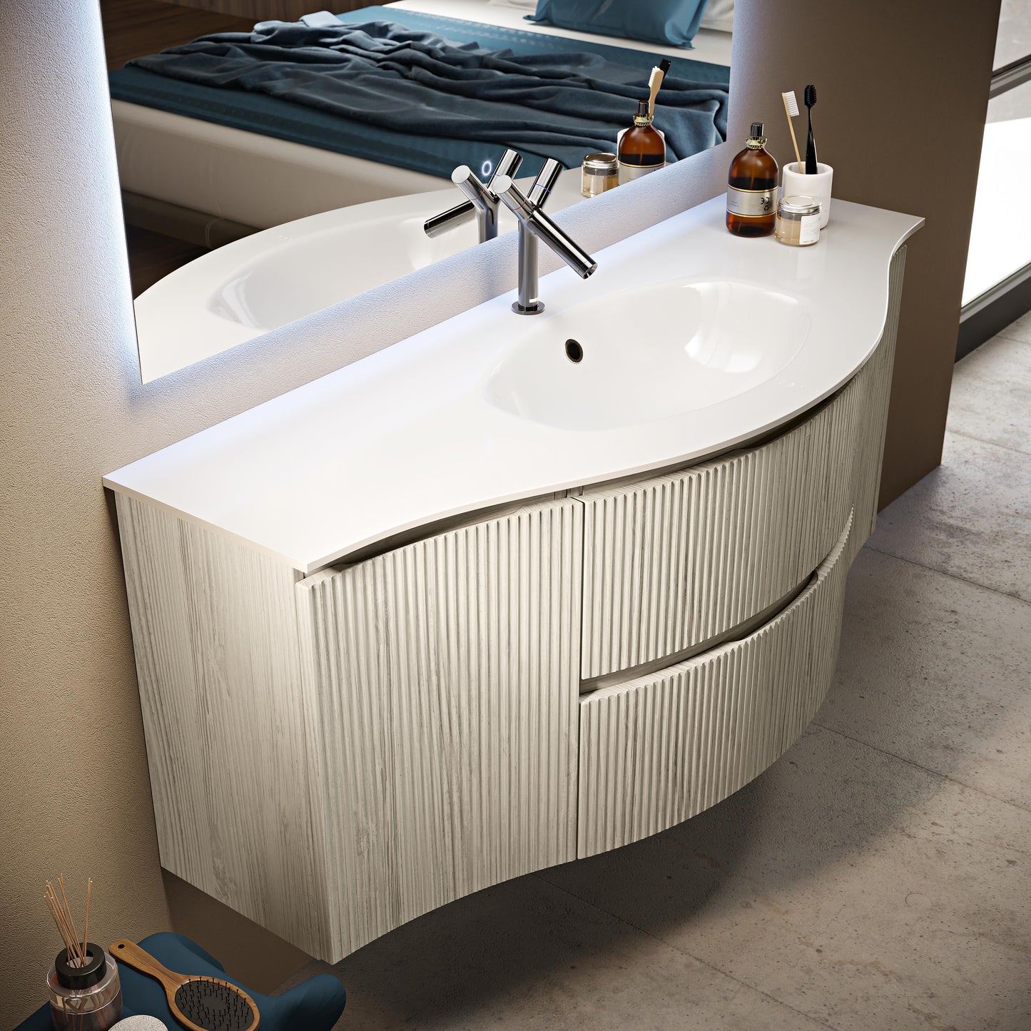 BH OLIMPIA Side Cabinet 13" 1 door Fluted Fronts
