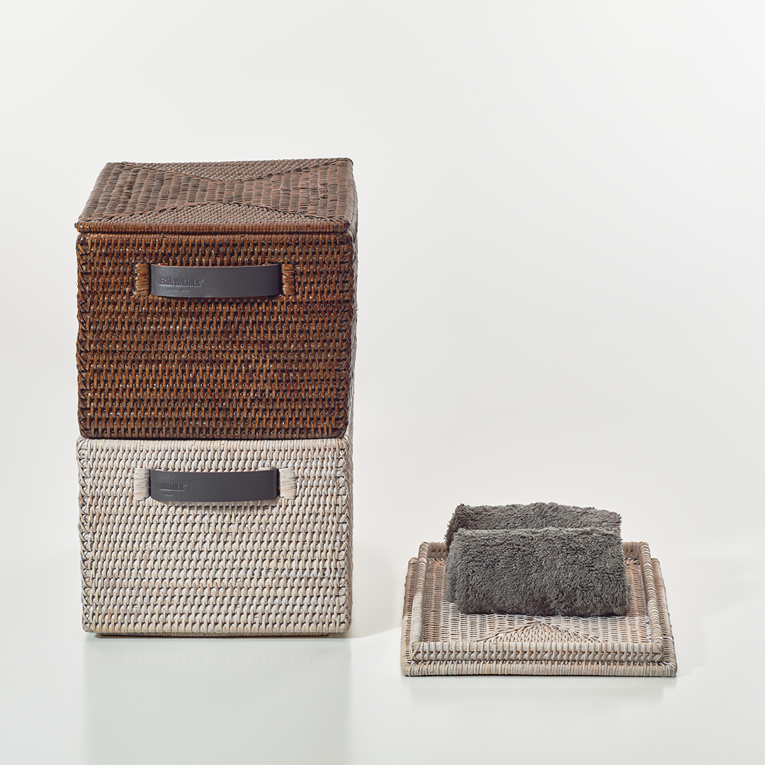 DW BASKET BOX Storage box with lid Rattan Dark