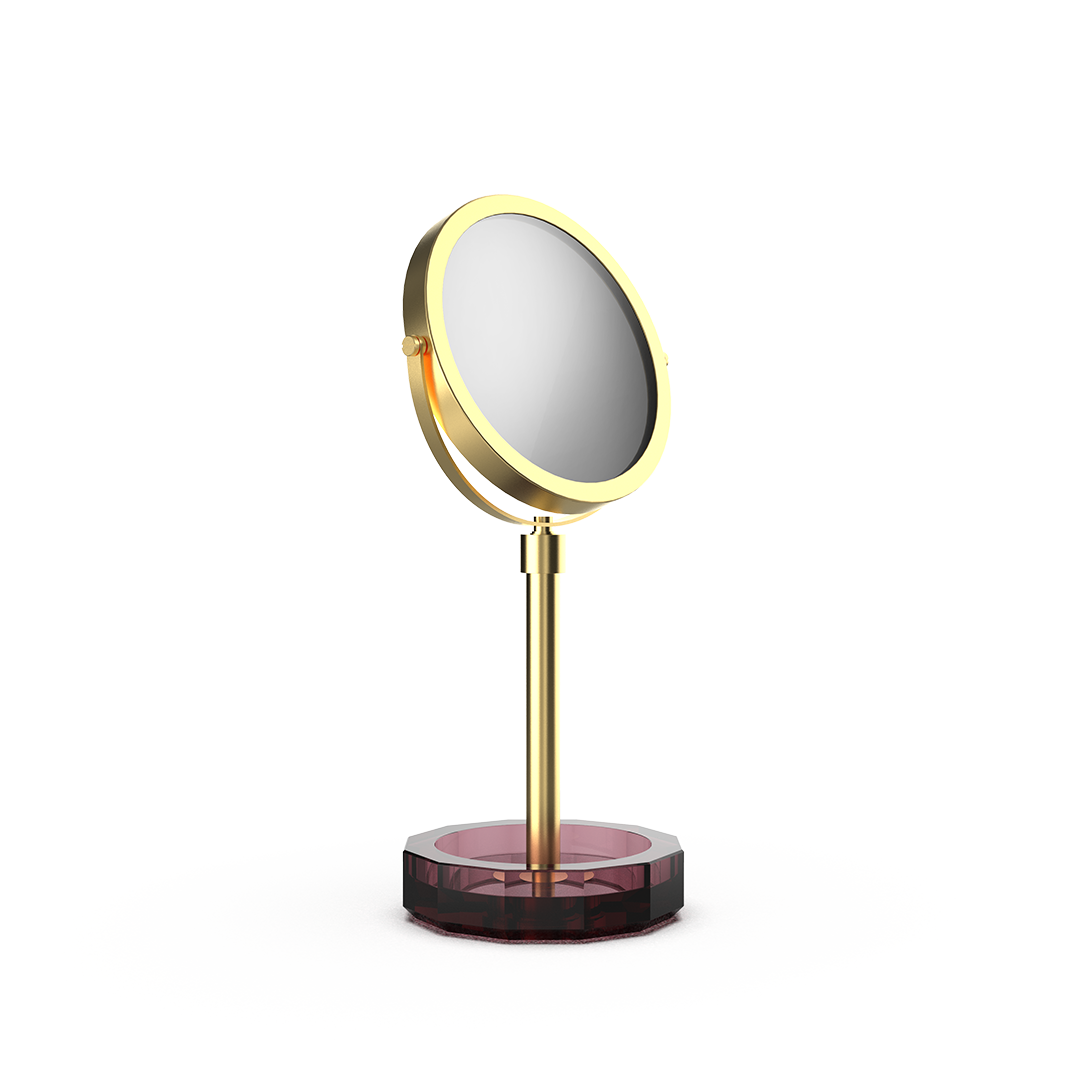 DW KR KSA KRISTALL Cosmetic mirror with Shelf - Burgundy / Gold Matte 24 Carat