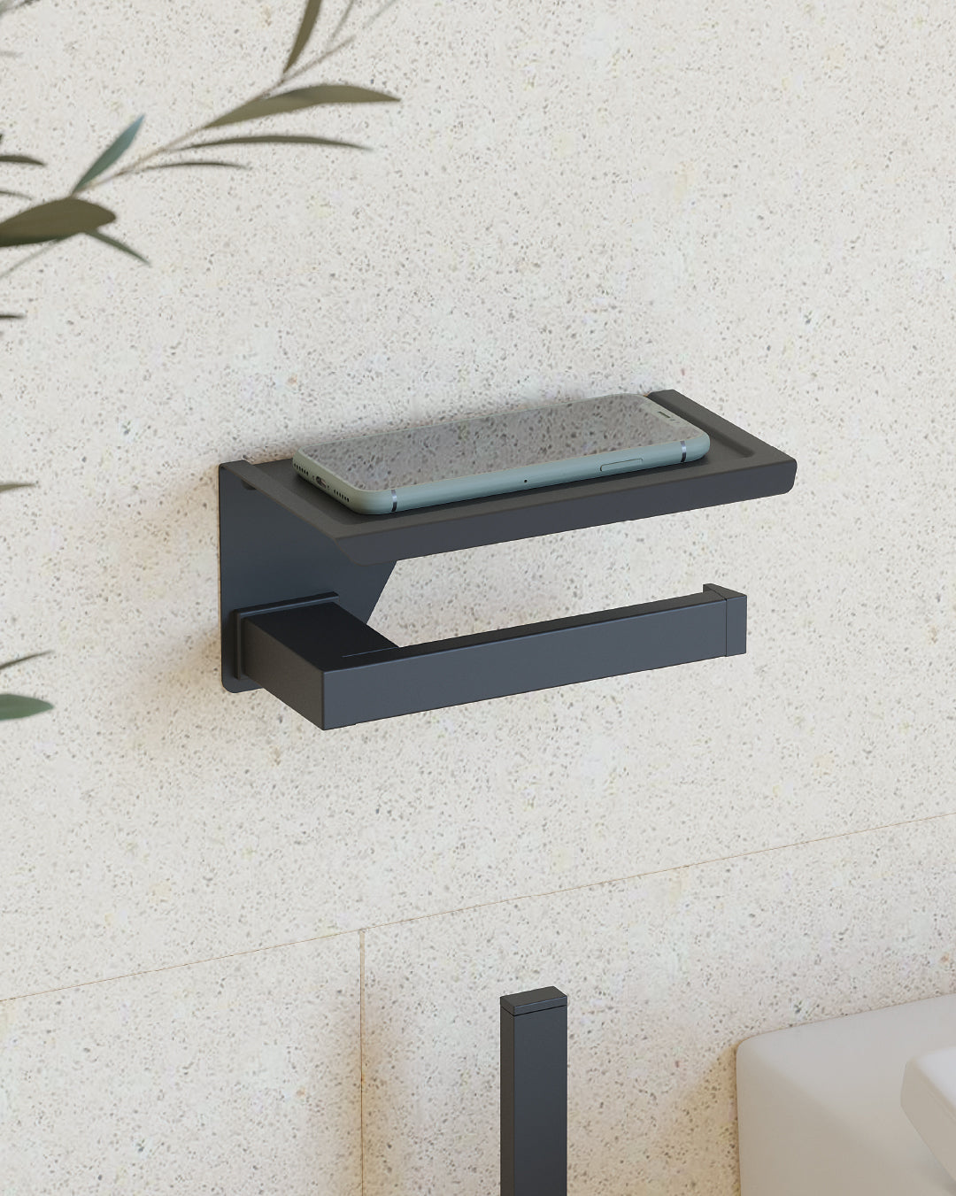 SONIA -S-CUBE TOILET ROLL HOLDER & SHELF BLACK