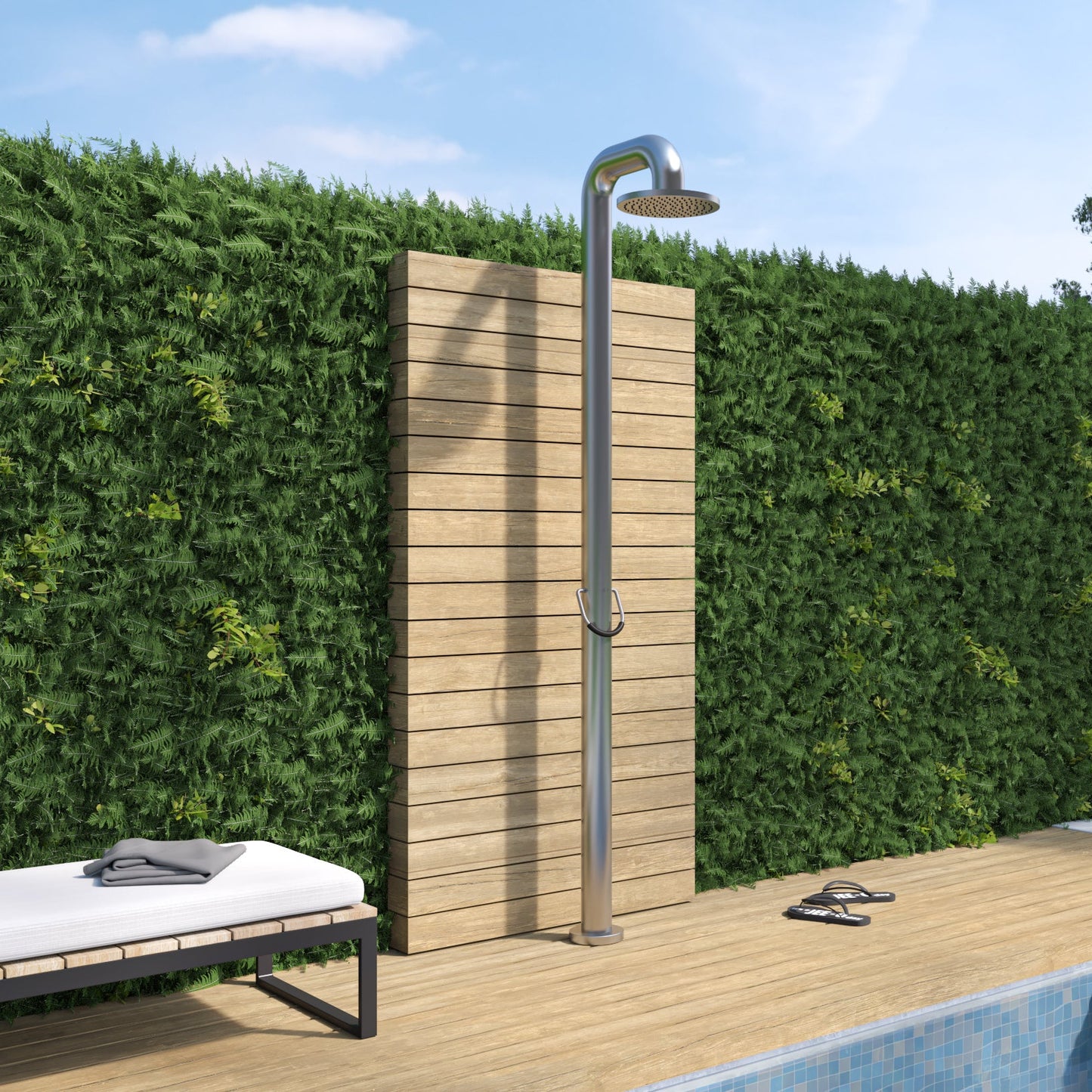 JEE-O Fatline Shower Push Freestanding Shower with eco Push button - Stainless Steel Brushed
