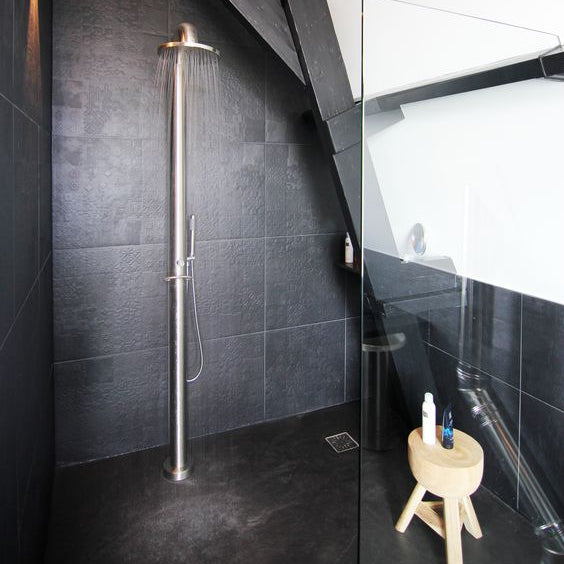 JEE-O Fatline Shower Push Freestanding Shower with eco Push button - Stainless Steel Brushed