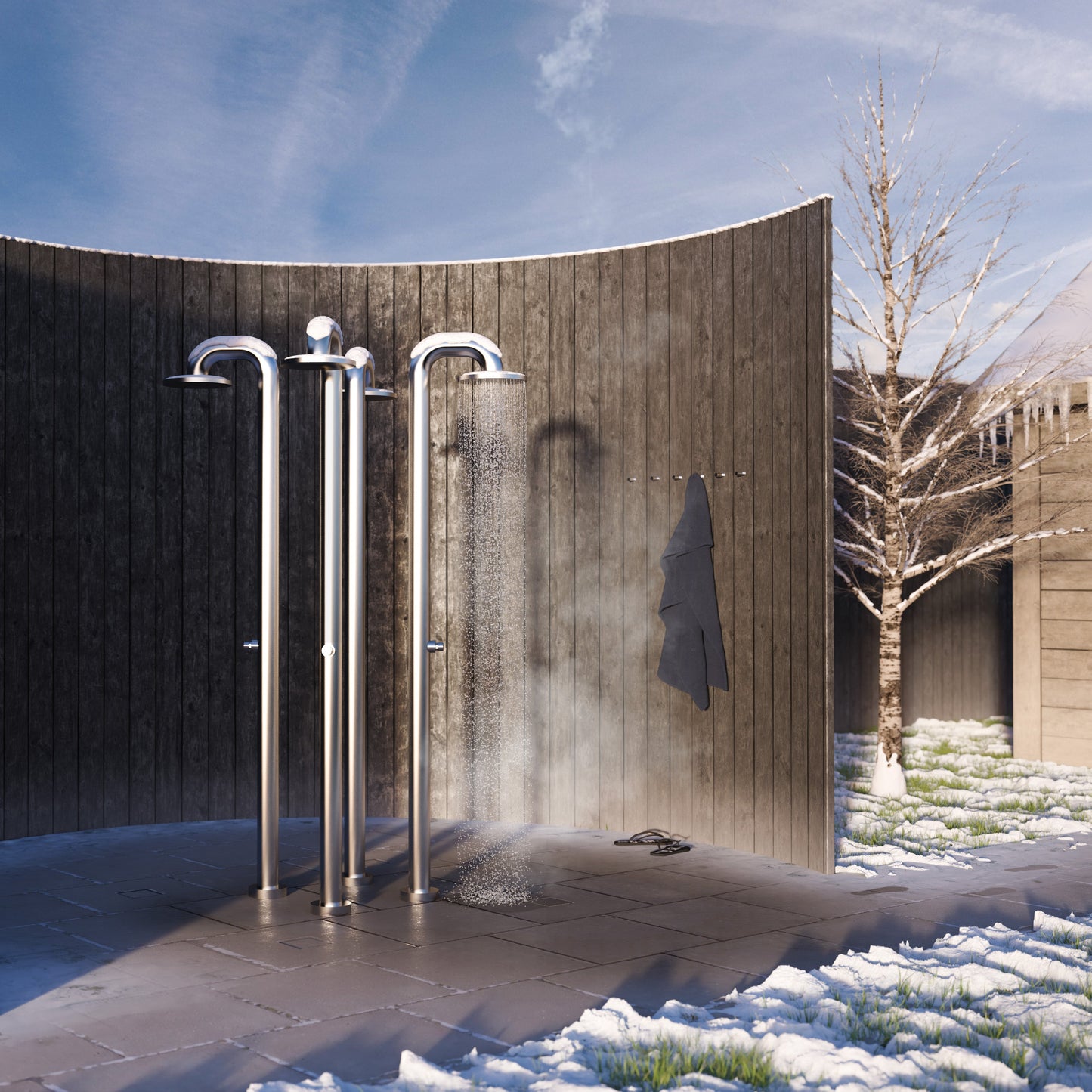 JEE-O Fatline Shower Push Freestanding Shower with eco Push button - Stainless Steel Brushed