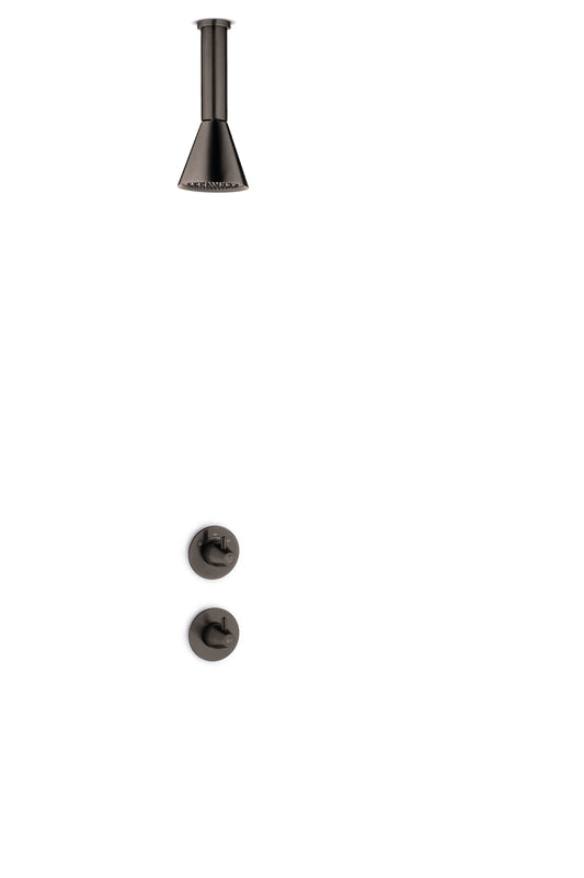 JEE-O Cone Shower Set 03 Ceiling SS with ceiling shower, thermosat and valve, gun metal