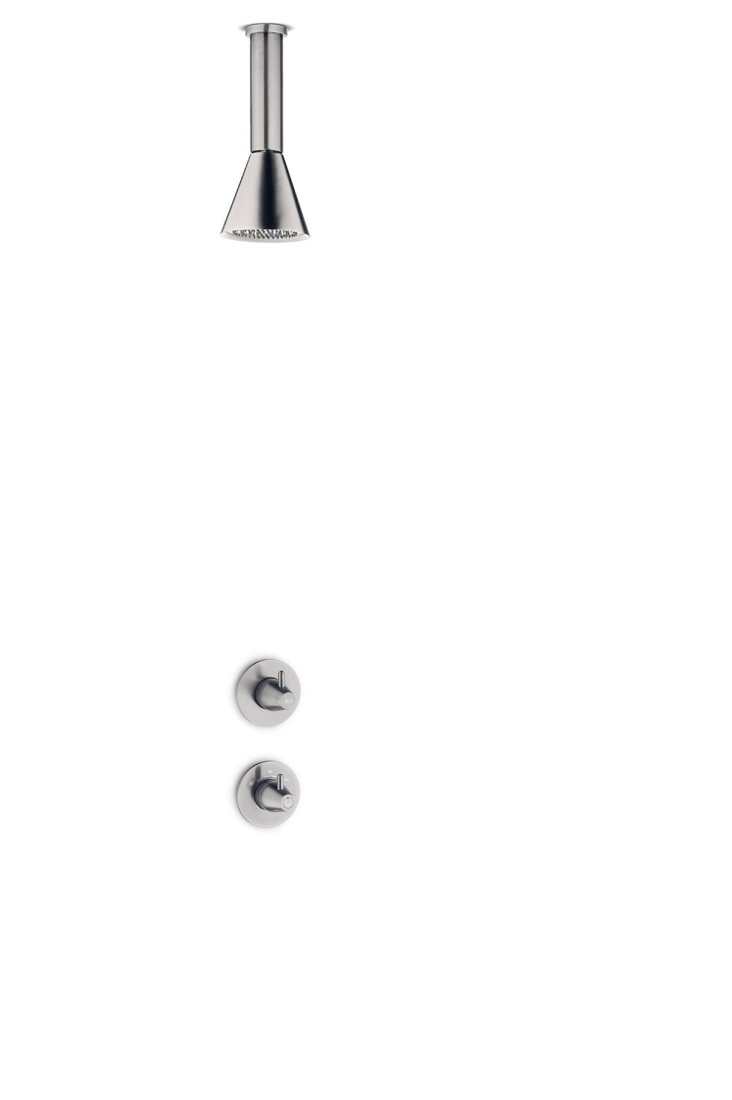 JEE-O Cone Shower Set 03 Ceiling SS with ceiling shower, thermosat and valve, brushed