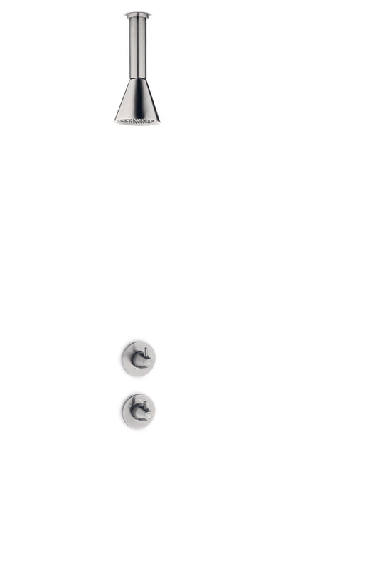 JEE-O Cone Shower Set 03 Ceiling SS with ceiling shower, thermosat and valve,  brushed