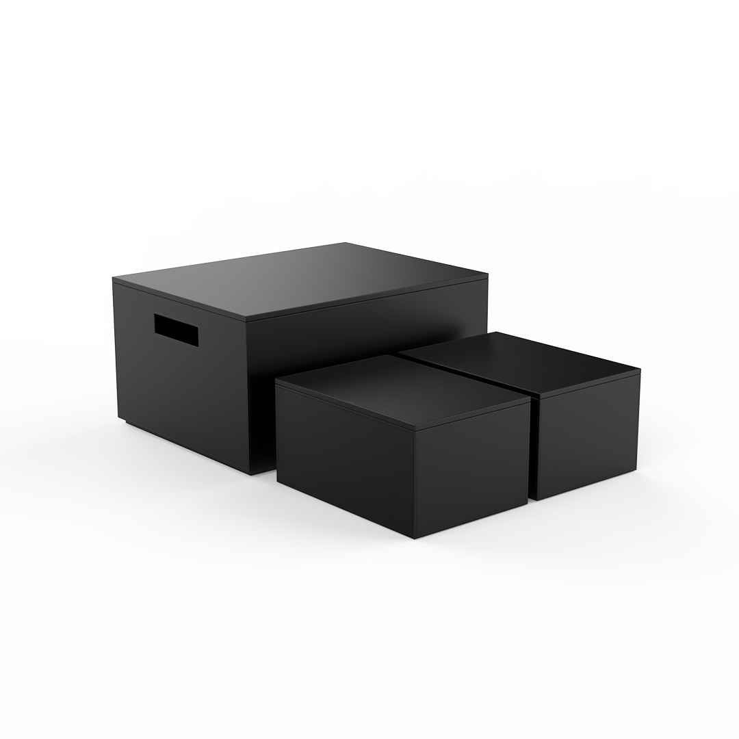DW BROWNIE 3BOX Set of 3 Storage Boxes Vegan Leather Black