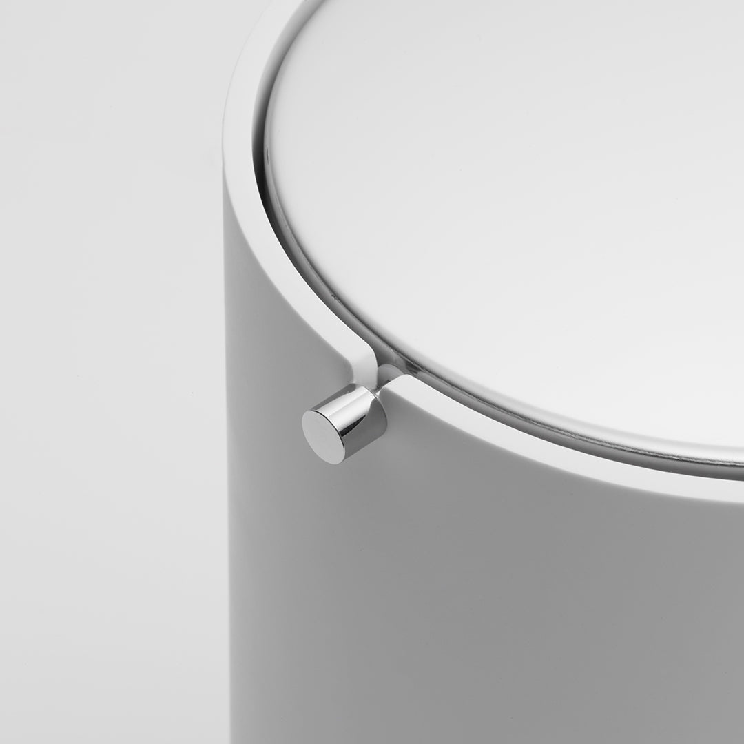DW STONE BEMD Paper bin with revolving cover - White Matte / Polished Stainless Steel