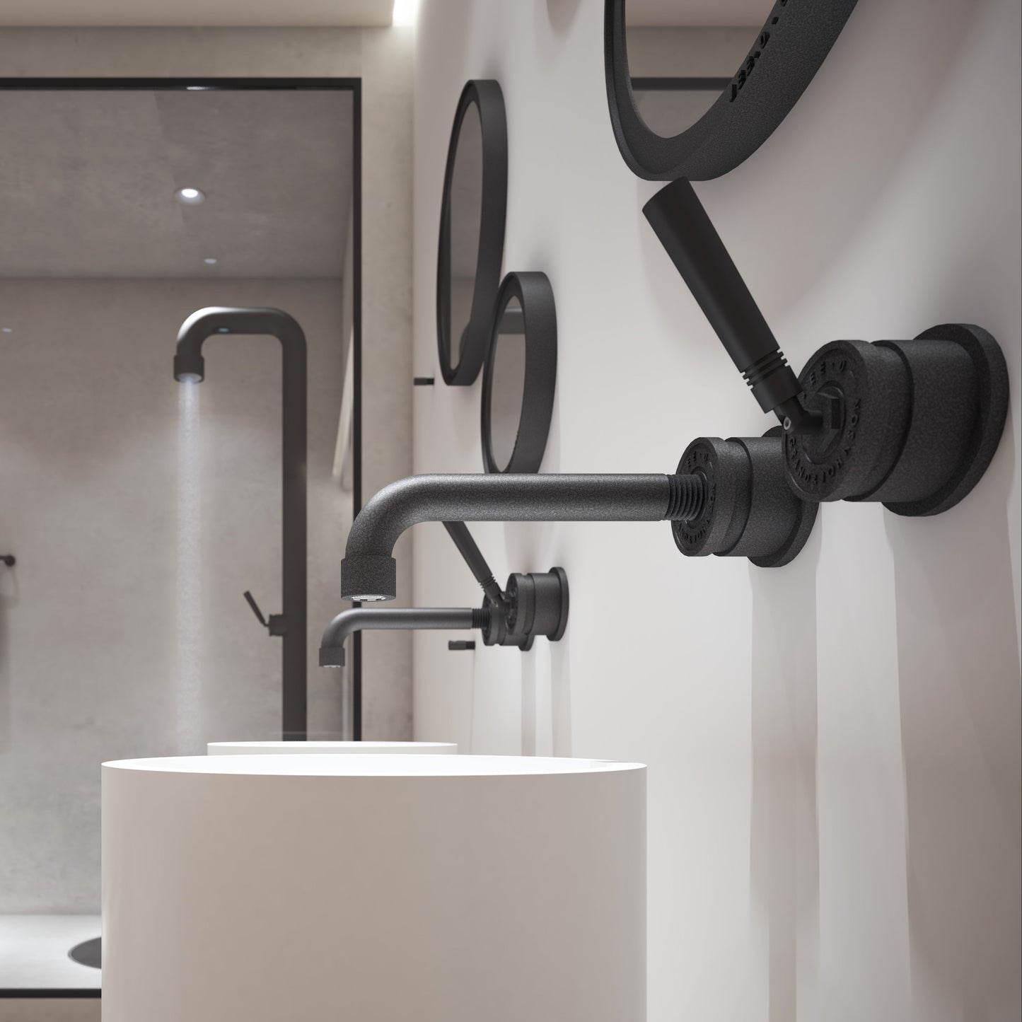 JEE-O Soho Basin Faucet Wall Mounted Stainless Steel - Hammercoated Black