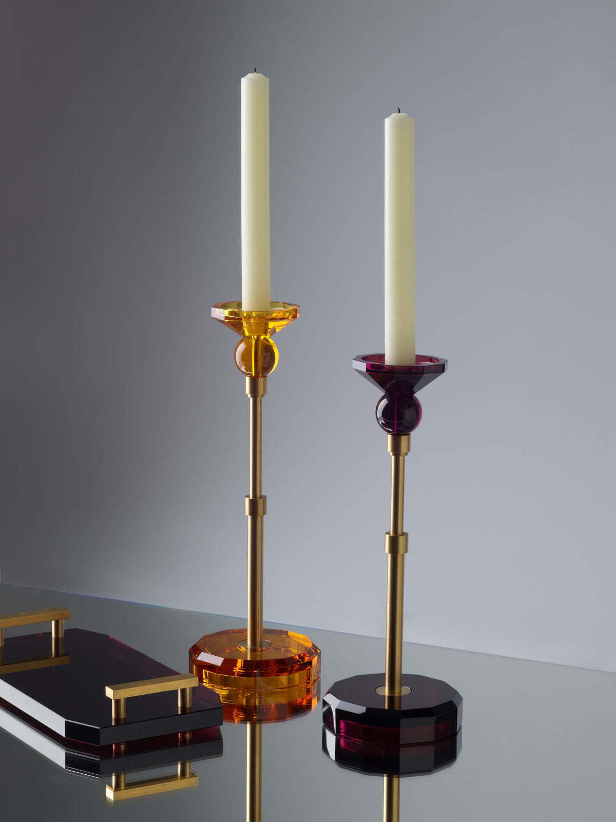 DW KR HIGHLIGHT KRISTALL Candle Holder - Rich Burgundy/Gold Matte 24 Carat