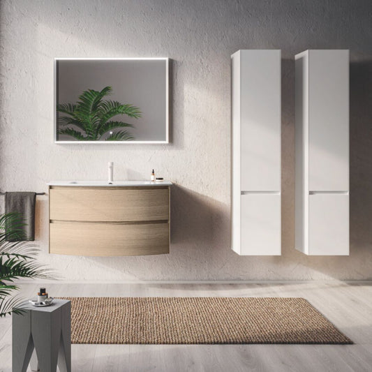 Berloni Way Linen Cabinet 2 Doors Left, 1 fixed shelf and 4 glass shelves