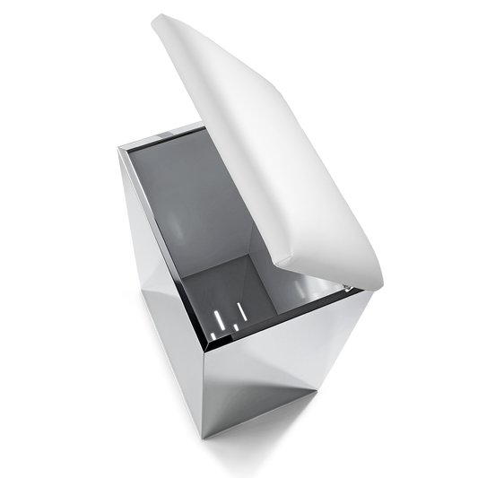 DW CASE HK 2 KW Stool and laundry basket - Polished Stainless Steel - Artificial Leather White