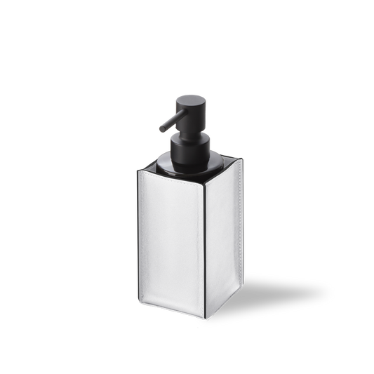 DW NAPPA SSP Soap dispenser - Genuine Leather Snow-White Glass bottle Black / Pump Black Matte