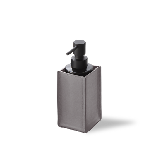 DW NAPPA SSP Soap dispenser - Genuine Leather Smoke-Grey Glass bottle Black / Pump Black Matte