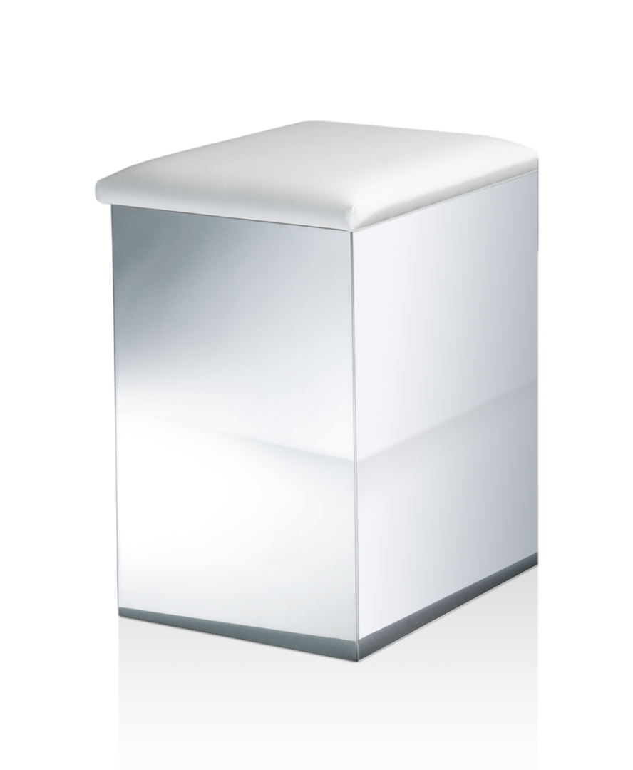 DW CASE HK 1 KW Stool and laundry basket - Polished Stainless Steel - Artificial Leather White
