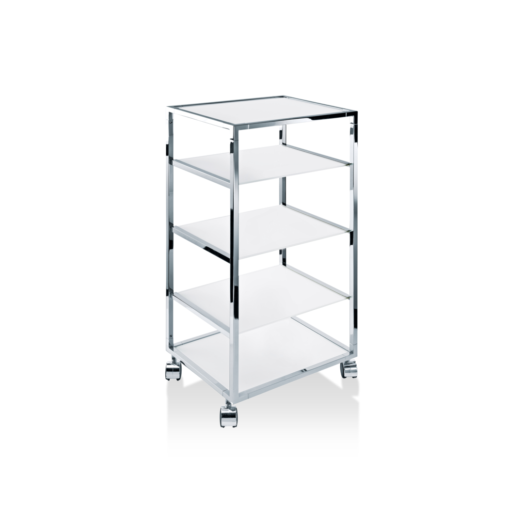 DW RW 2 Glass trolley - Chrome / opal glass White shiny