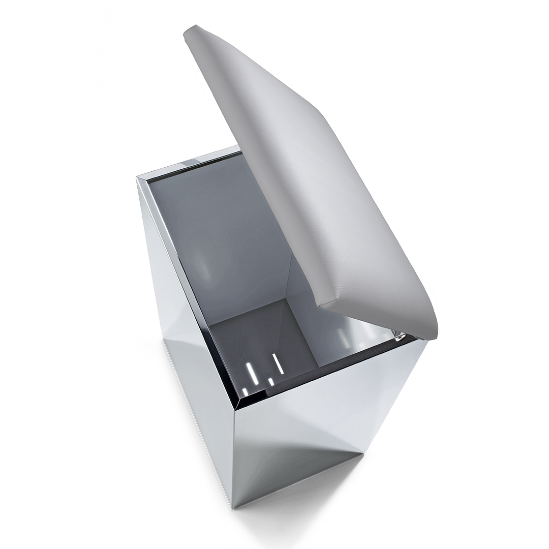 DW CASE HK 4 lbs Stool and laundry basket - Polished Stainless Steel - Artificial Leather gray