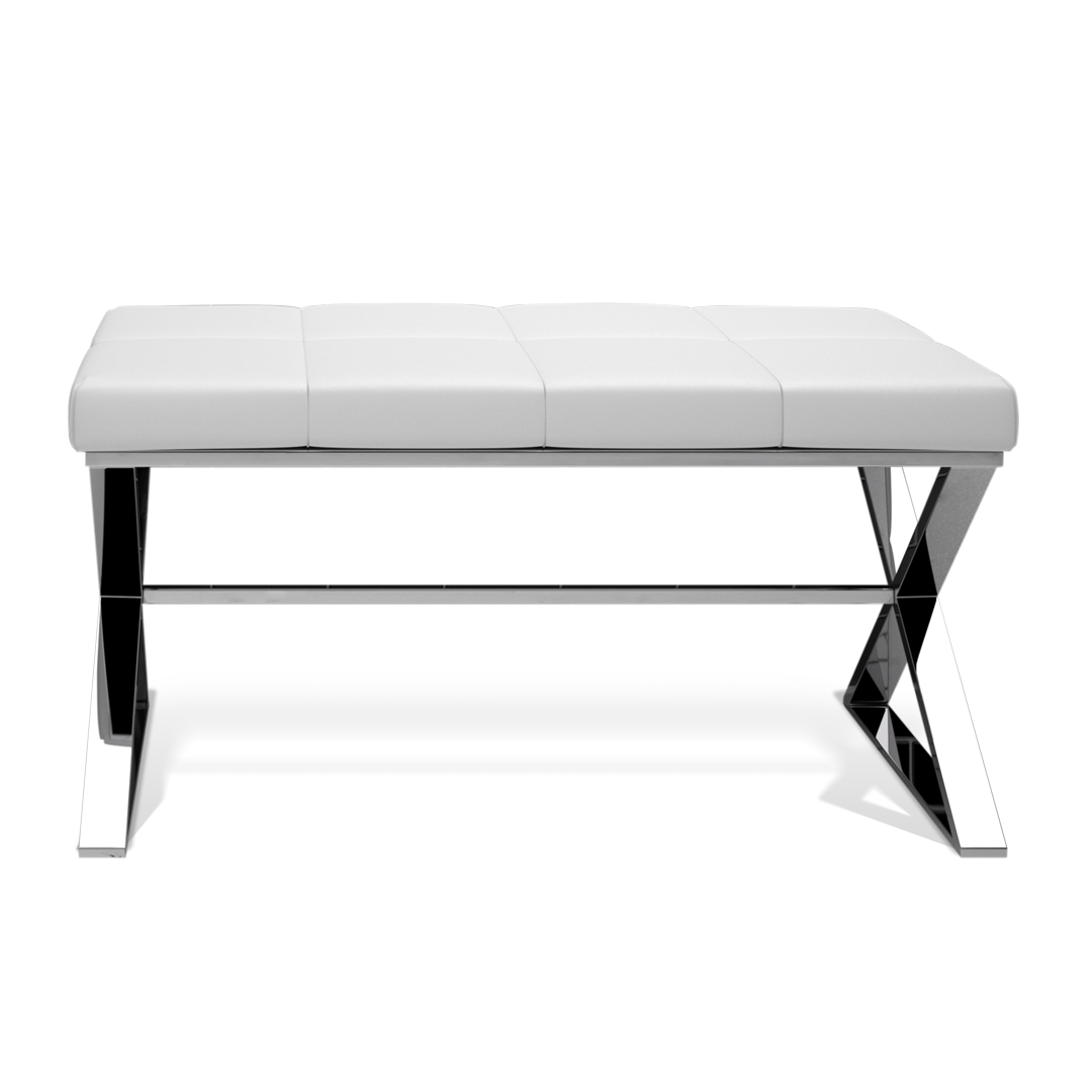 DW BENCH Bench - Polished Stainless Steel / Eco-Leather cushion White