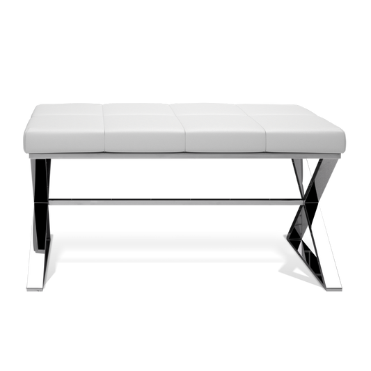 DW BENCH Bench - Polished Stainless Steel / Eco-Leather cushion White