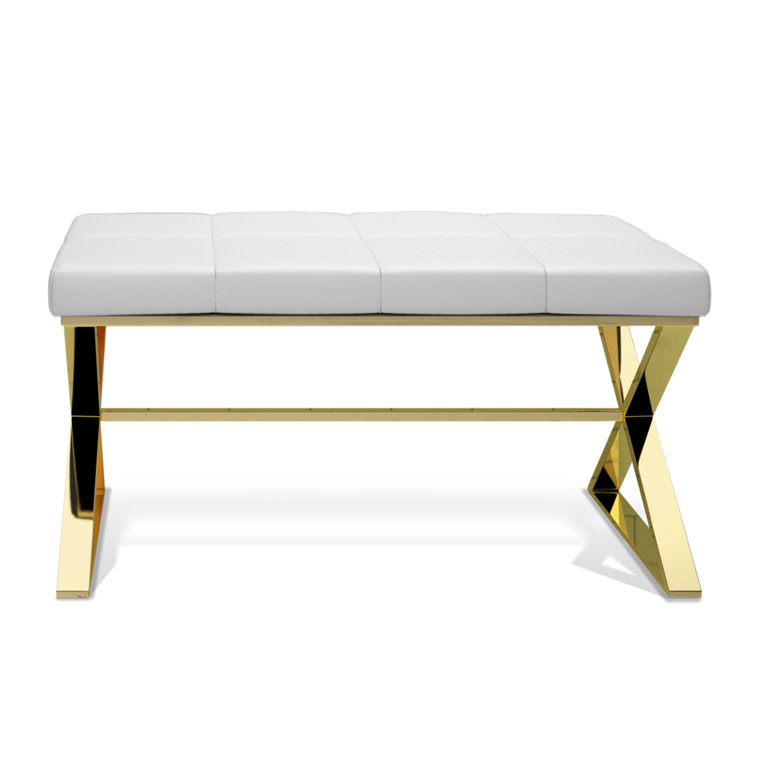 DW BENCH Bench - Gold PVD / Eco-Leather cushion White