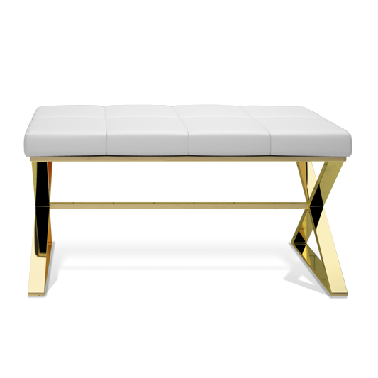 DW BENCH Bench - Gold PVD / Eco-Leather cushion White