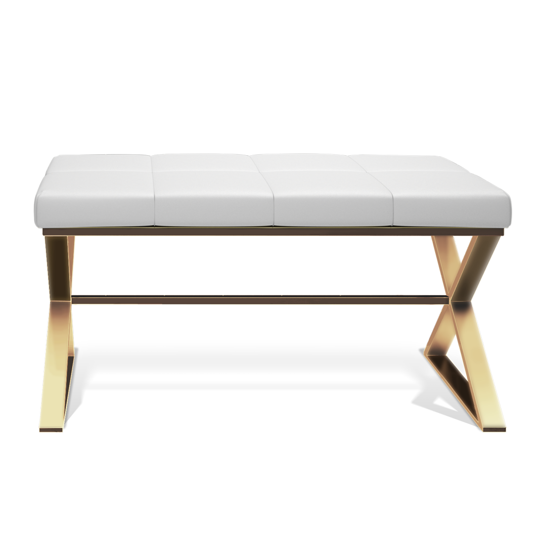 DW BENCH Bench - Gold Matte PVD / Eco-Leather cushion White