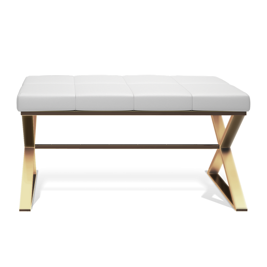 DW BENCH Bench - Gold Matte PVD / Eco-Leather cushion White