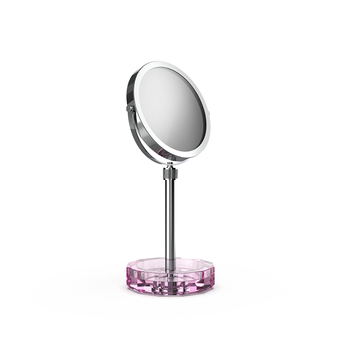 DW KR KSA KRISTALL Cosmetic mirror with Shelf Pink / Chrome