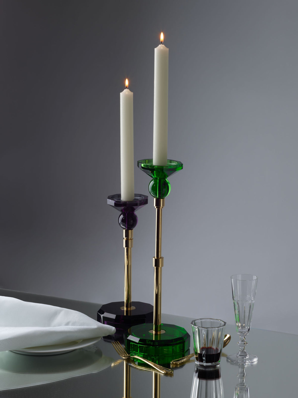 DW  KR HIGHLIGHT KRISTALL Candle Holder - English Green/Gold Matte 24 Carat