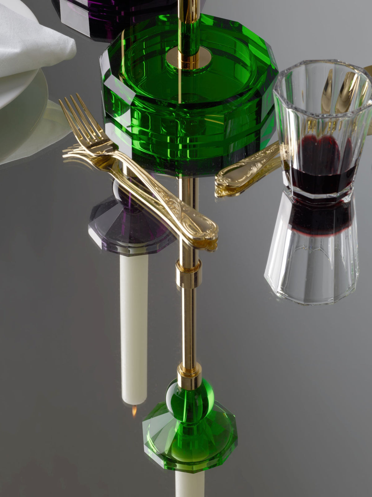 DW  KR HIGHLIGHT KRISTALL Candle Holder - English Green/Gold Matte 24 Carat