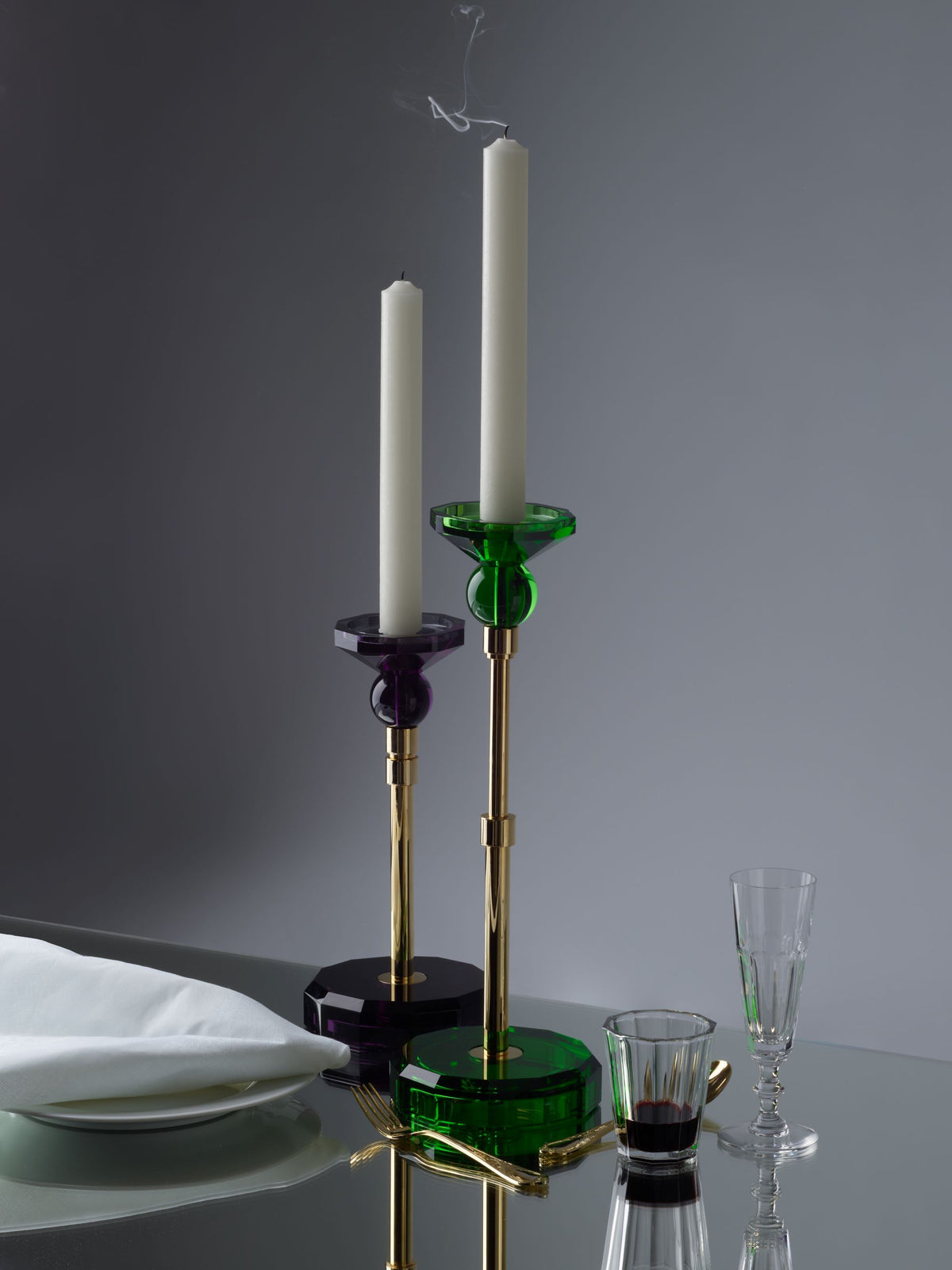 DW  KR HIGHLIGHT KRISTALL Candle Holder - English Green/Gold Matte 24 Carat
