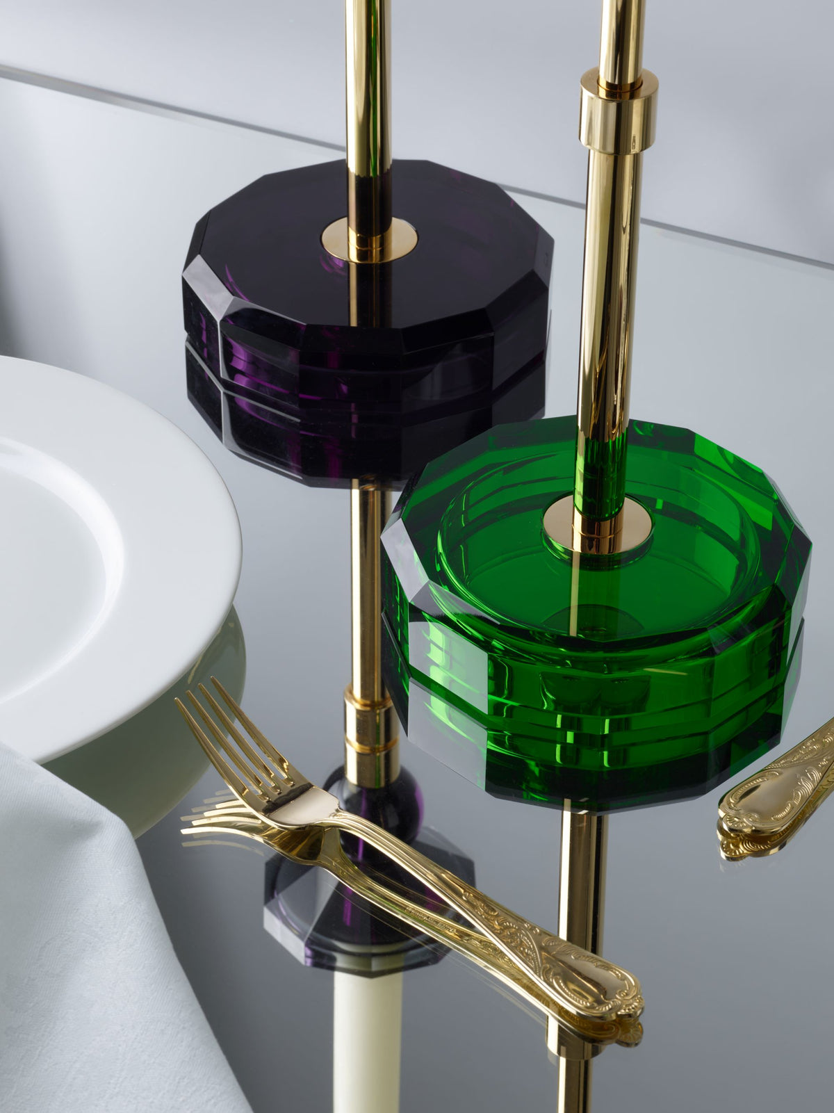 DW  KR HIGHLIGHT KRISTALL Candle Holder - English Green/Gold Matte 24 Carat