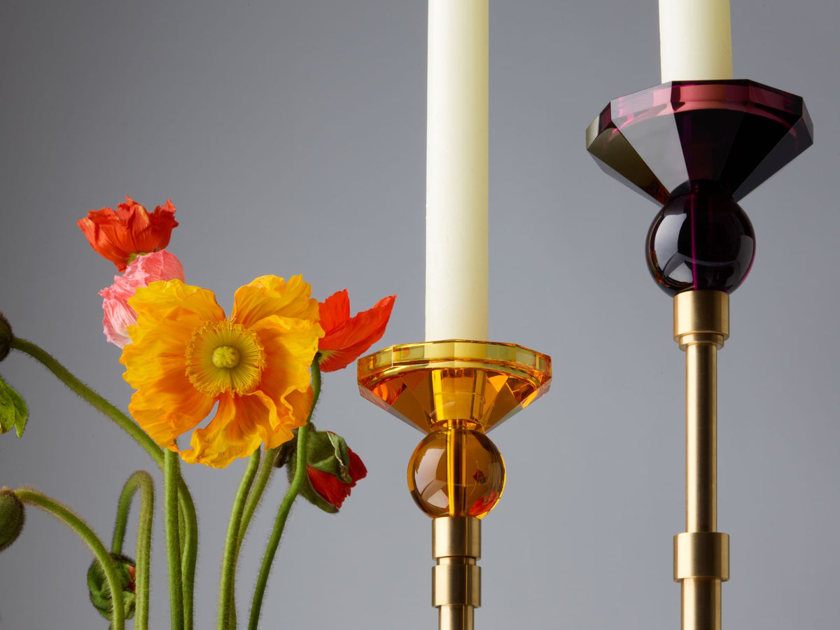 DW  KR HIGHLIGHT KRISTALL Candle Holder - Amber/Gold Matte 24 Carat