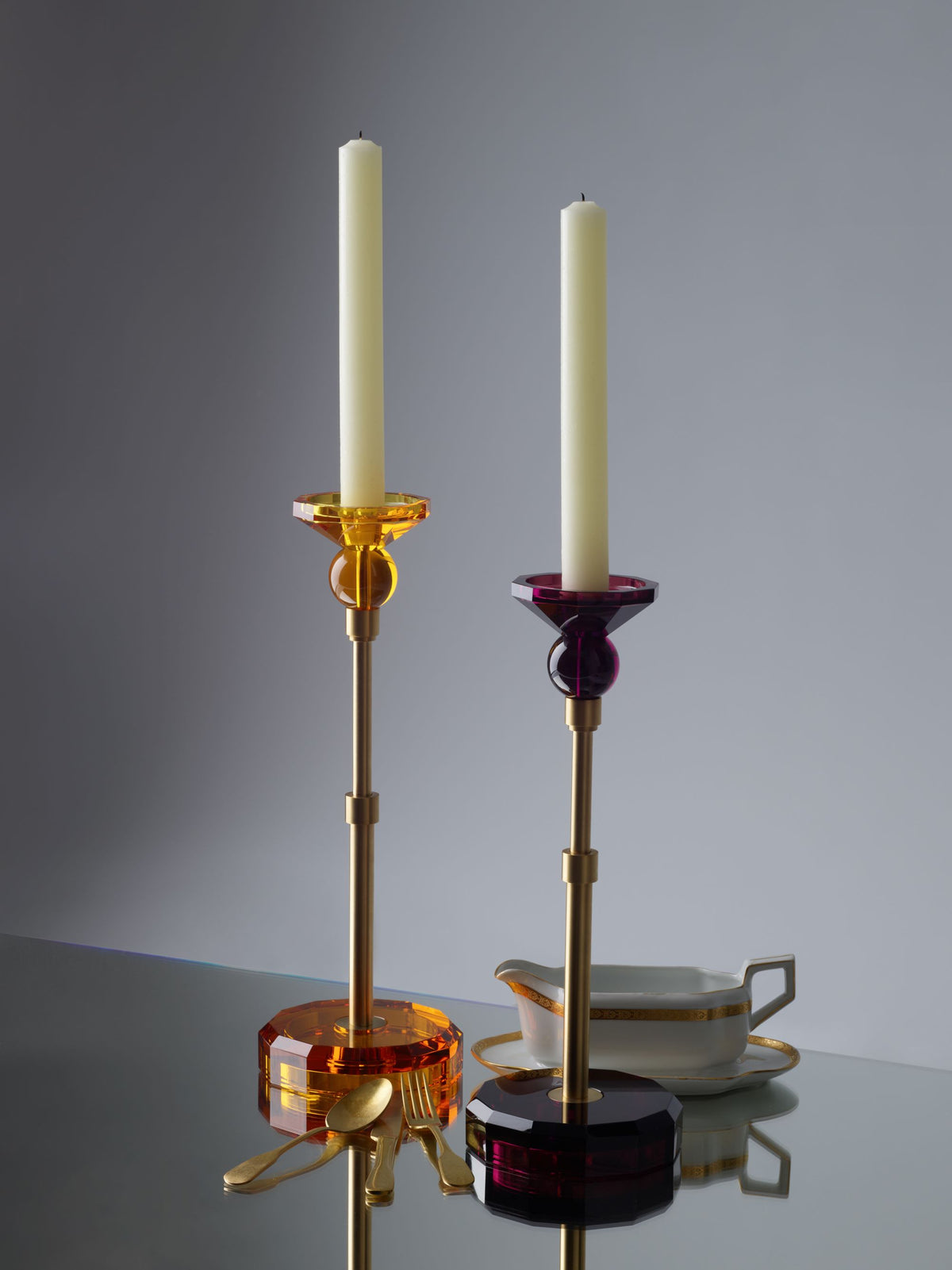 DW  KR HIGHLIGHT KRISTALL Candle Holder - Amber/Gold Matte 24 Carat