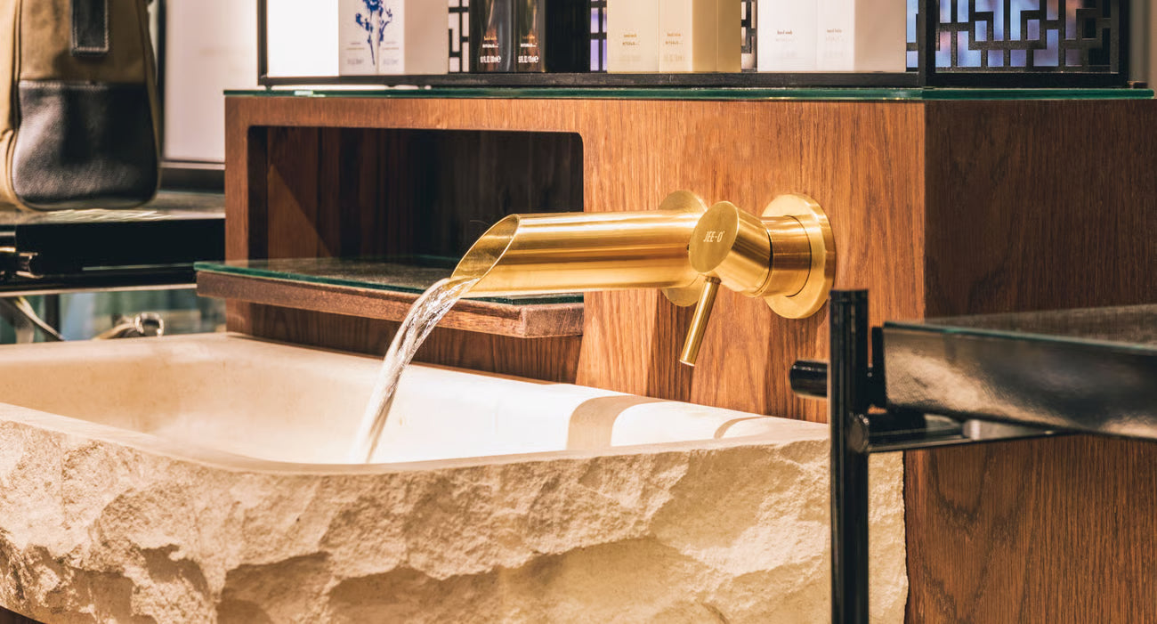 JEE-O Pure Basin Faucet Wall Mounted with Spout Stainless Steel with concealed body - Matte Gold