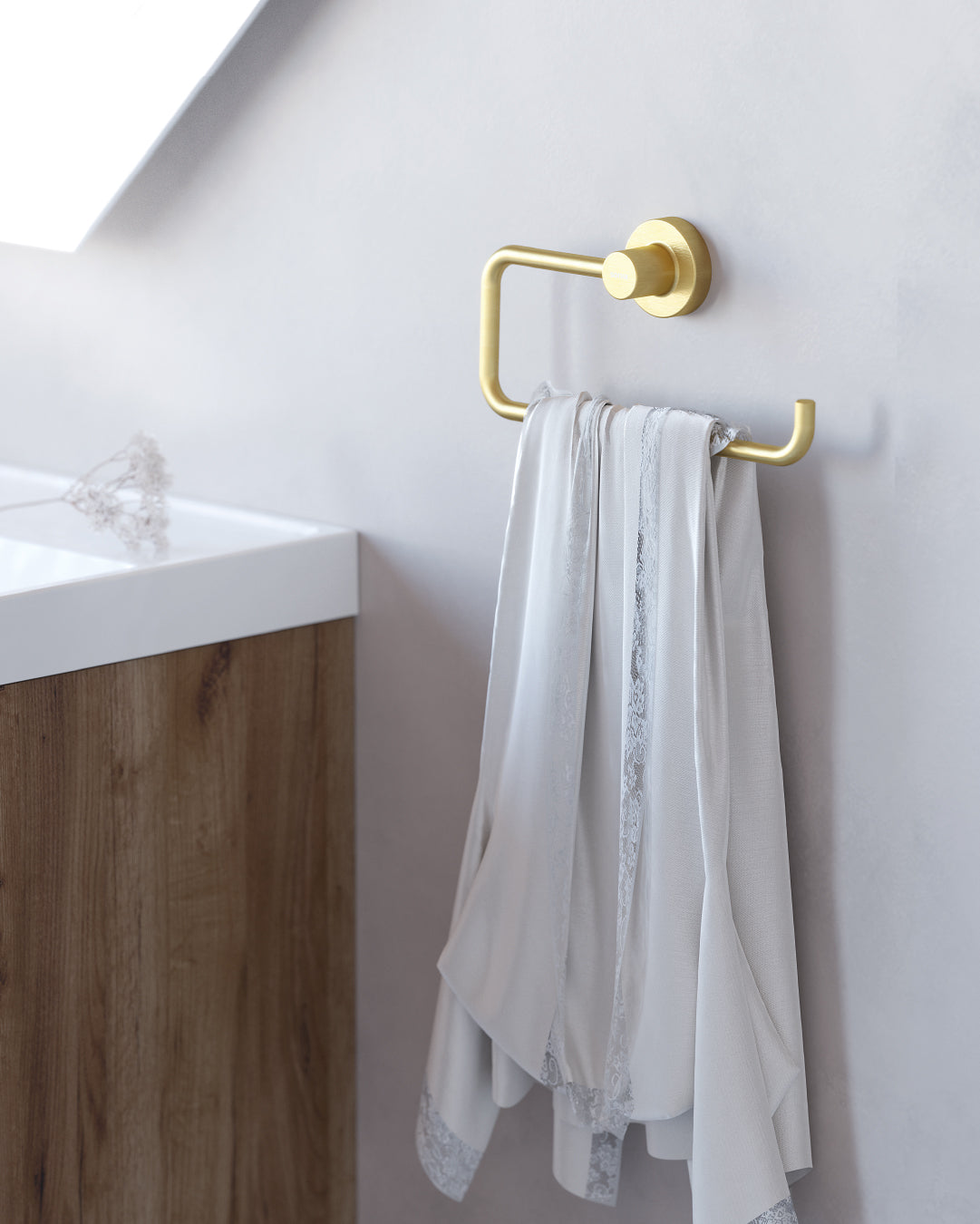 SONIA - TECNO-PROJECT OPEN TOWEL RING 6"  BRUSHED GOLD MATTE