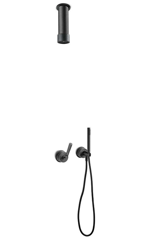 JEE-O Soho Shower Set 04 Ceiling SS with shower, two way mixer and handshower, hammercoated black