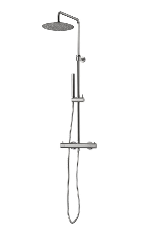 JEE-O Slimline Shower Set Stainless Steel with TH Faucet, Hand Shower and sliding bar, Brushed