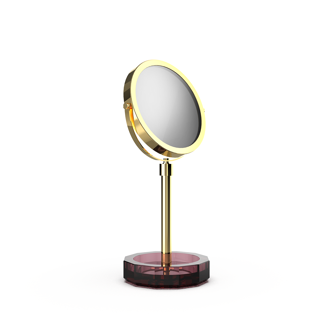DW KR KSA  KRISTALL Cosmetic mirror with Shelf - Burgundy / Gold 24 Carat