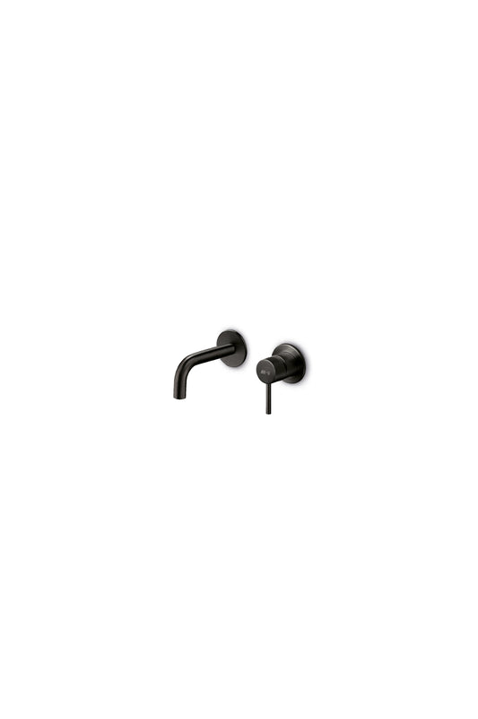 JEE-O Slimline Basin Faucet Wall Mounted Stainless Steel with 90 degrees Spout, Structured Black