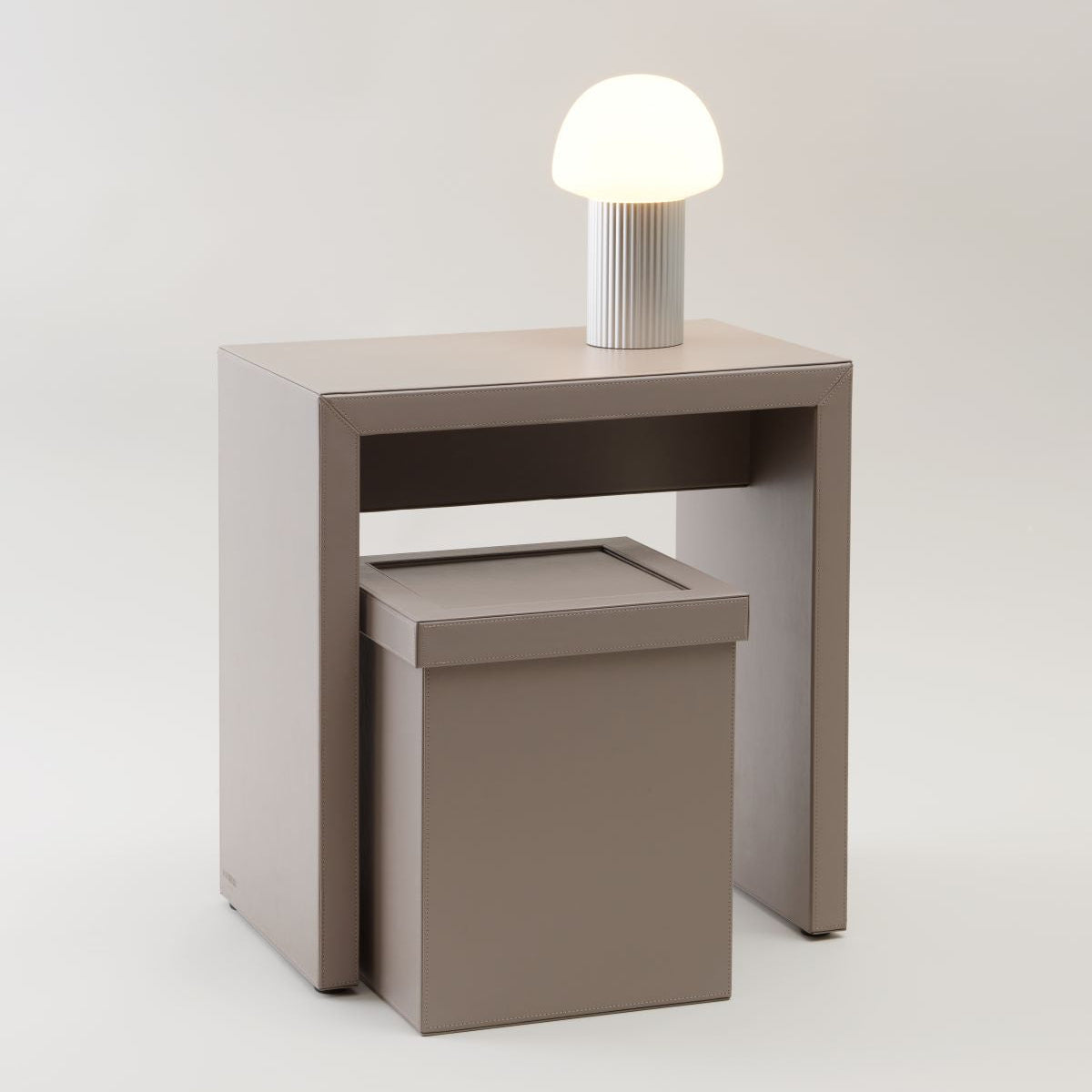 DW BROWNIE SIDE Table and Stool - Taupe Vegan Leather