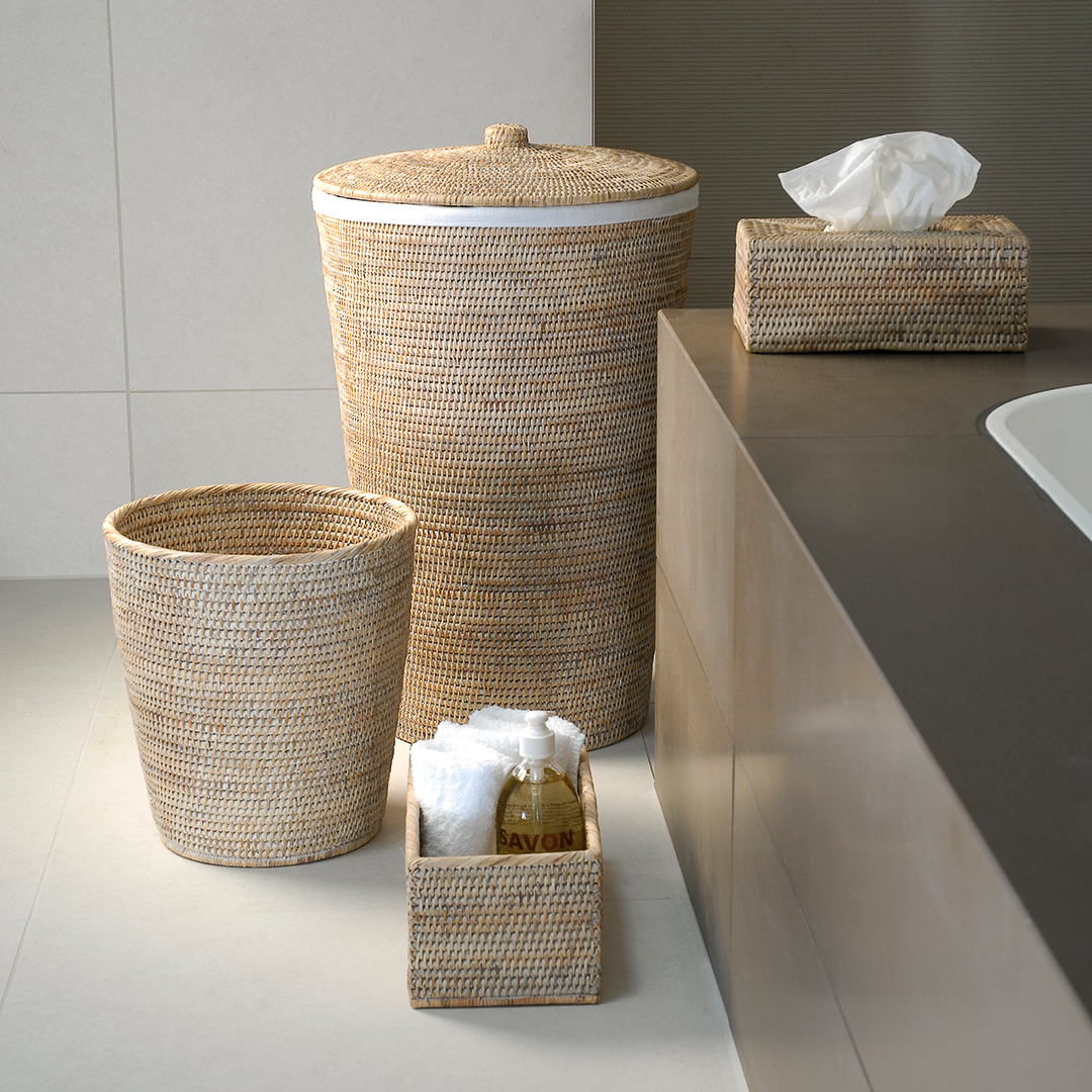 DW BASKET WB Laundry basket round - Rattan dark with cloth bag