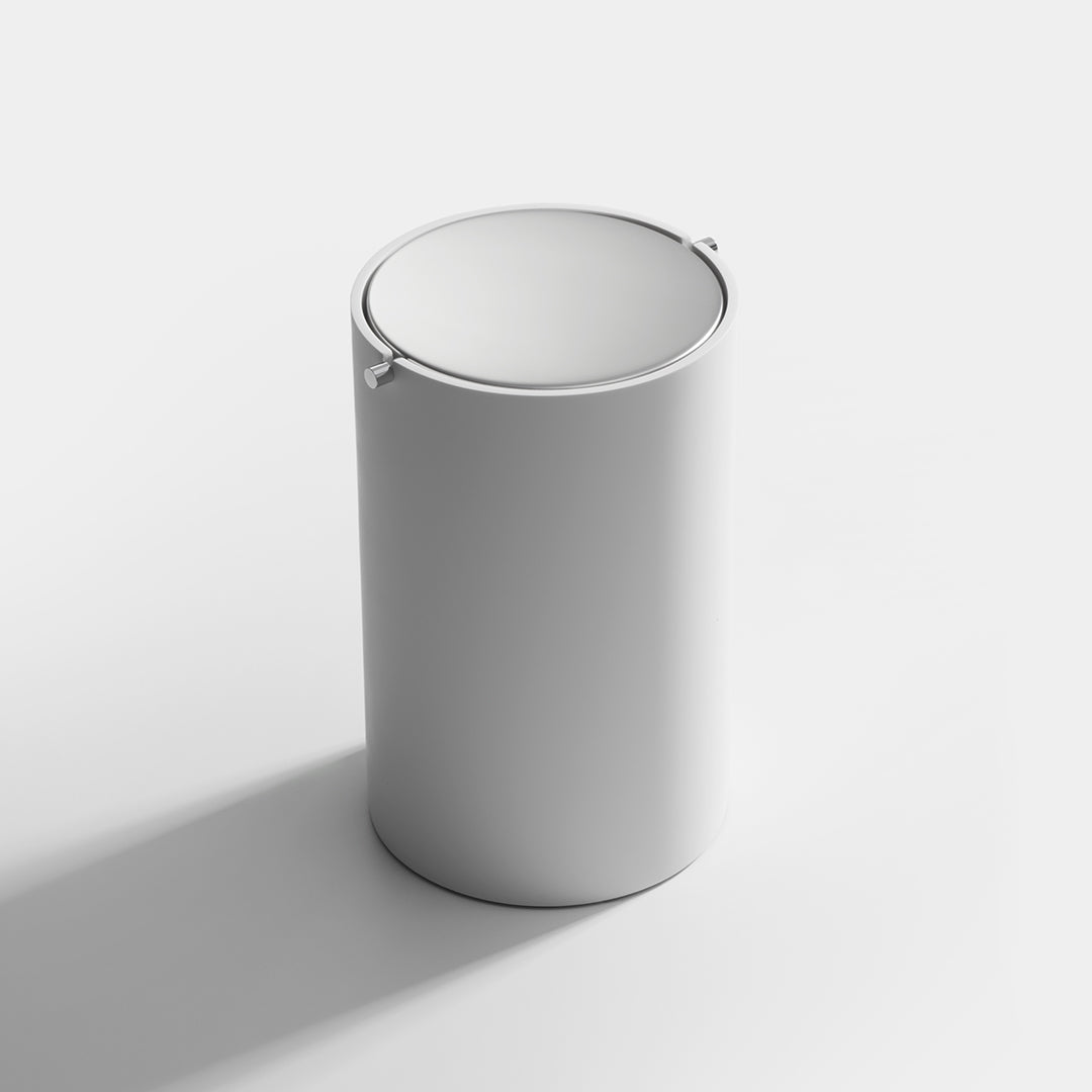 DW STONE BEMD Paper bin with revolving cover - White Matte / Polished Stainless Steel