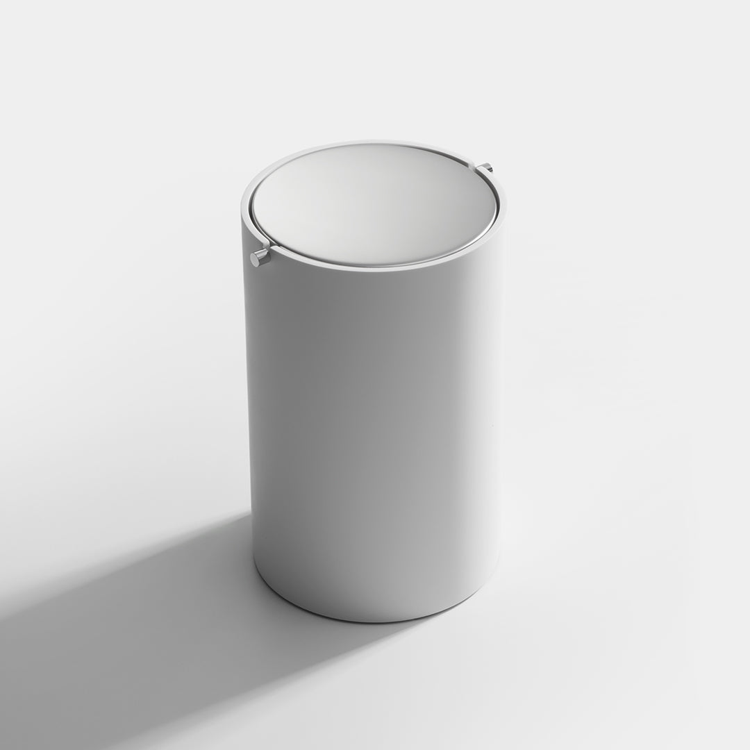 DW STONE BEMD Paper bin with revolving cover - White Matte / Stainless Steel Matte