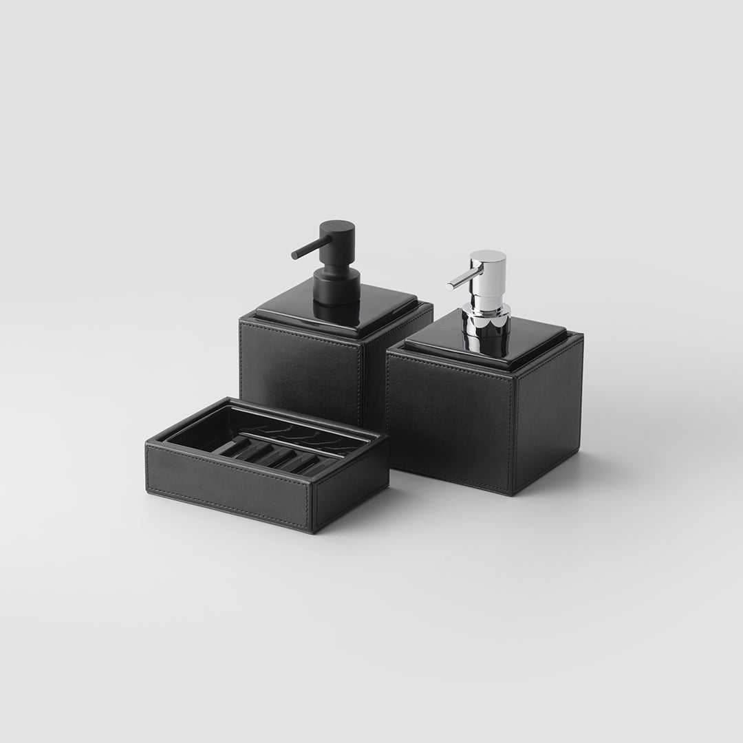 DW BROWNIE STS Soap dish Vegan Leather Black / Porcelain Black
