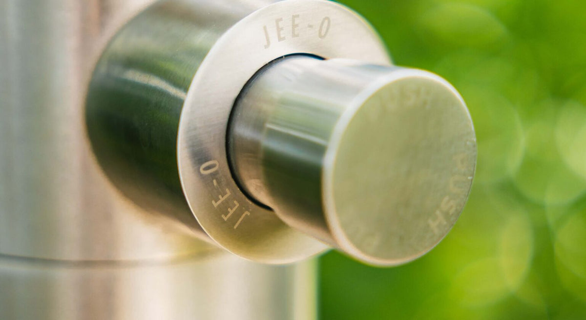 JEE-O Fatline Shower Push Freestanding Shower with eco Push button - Stainless Steel Brushed
