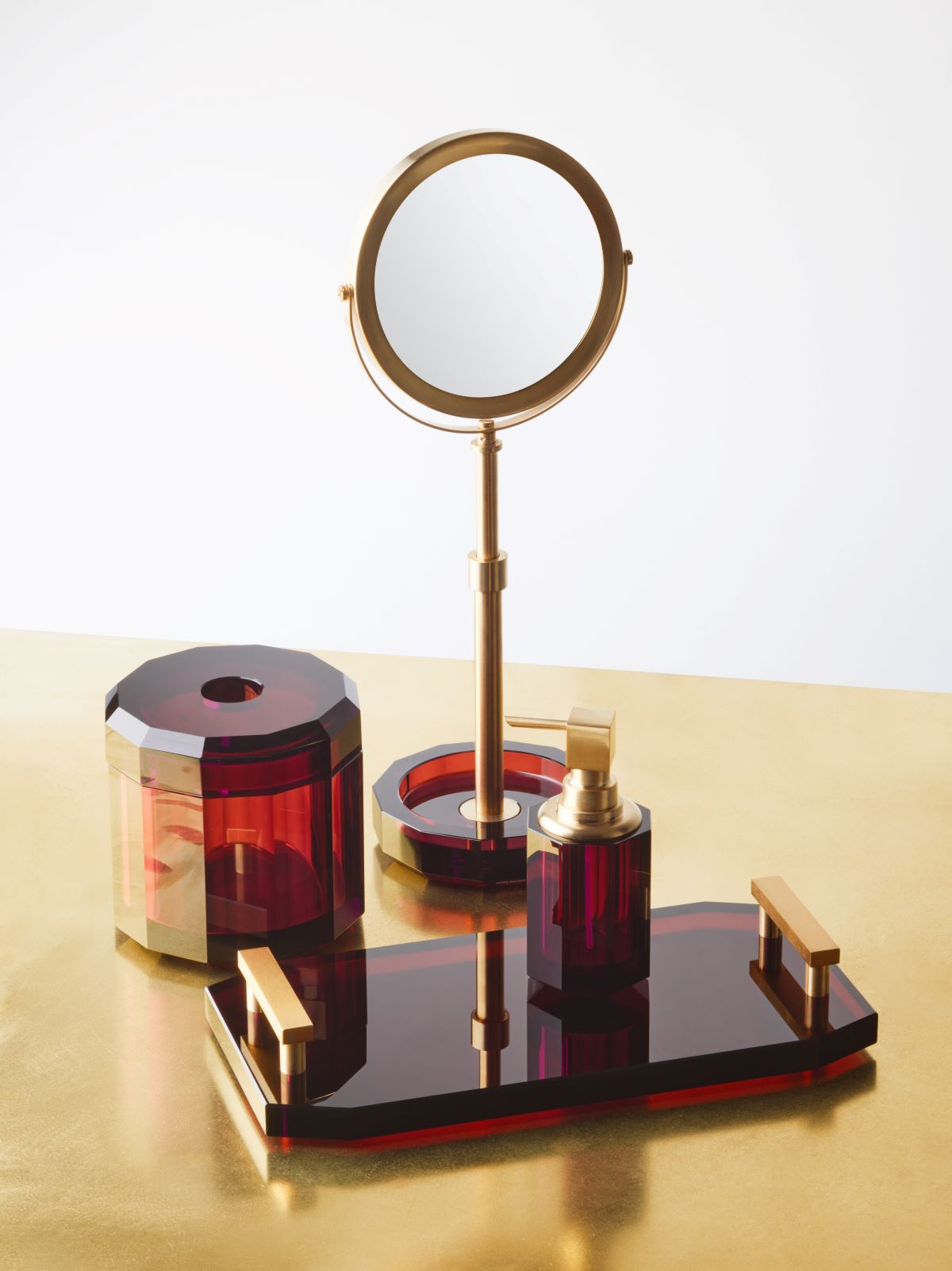 DW KR KSA  KRISTALL Cosmetic mirror with Shelf - Burgundy / Gold Matte 24 Carat