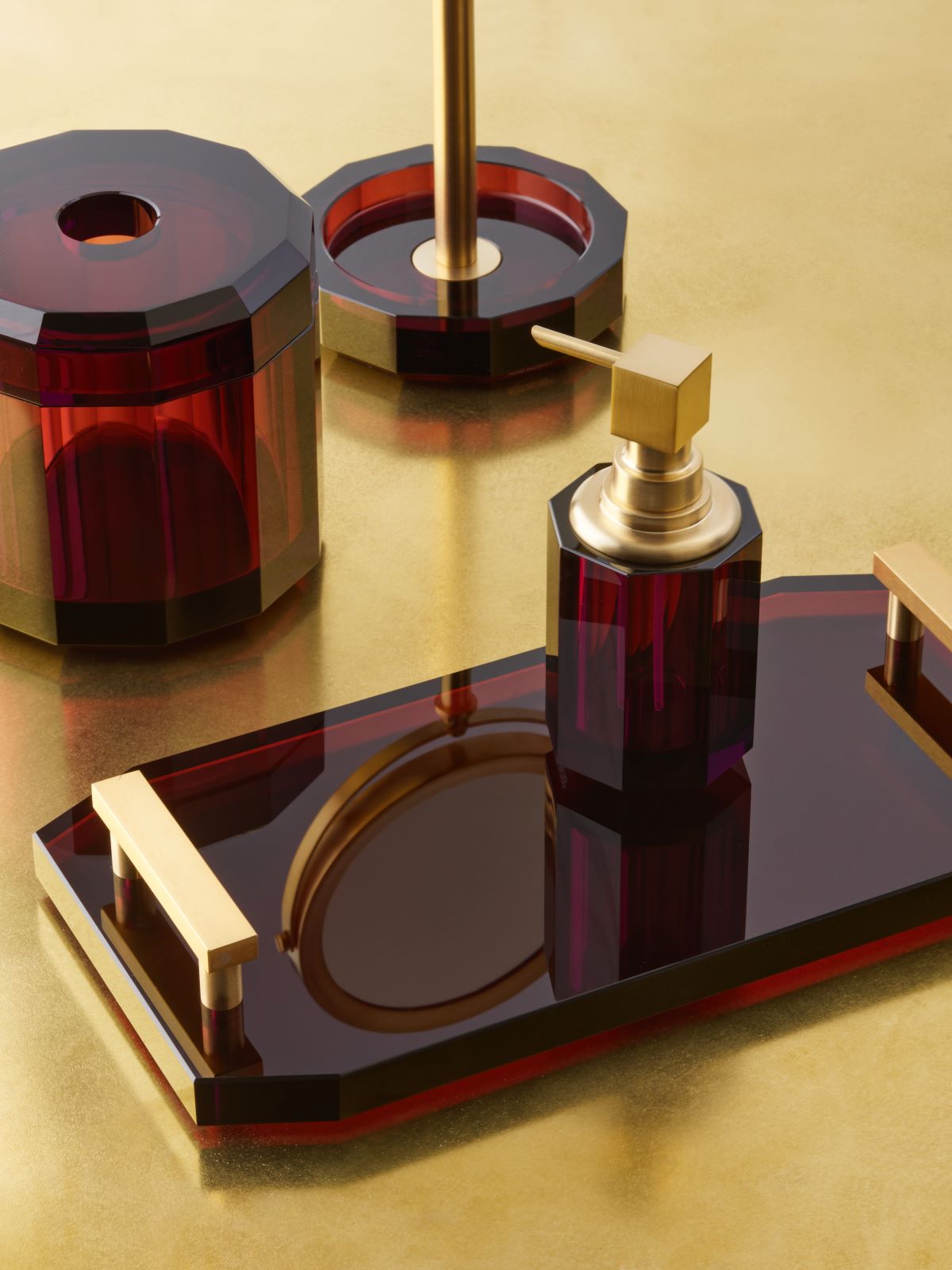 DW KR KSA  KRISTALL Cosmetic mirror with Shelf - Burgundy / Gold Matte 24 Carat