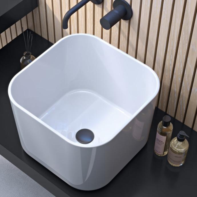 BH Countertop Vessel Sink Square 16" White Gloss