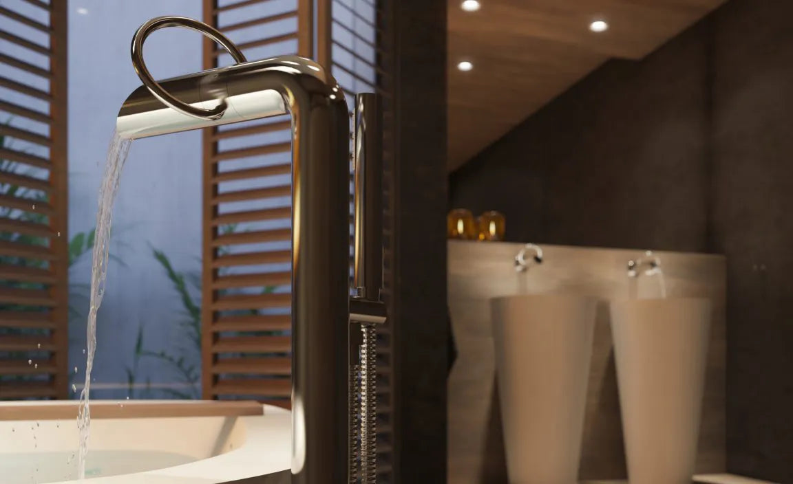 JEE-O Pure Bath Faucet Freestanding Stainless Steel diverter and Hand Shower - Brushed